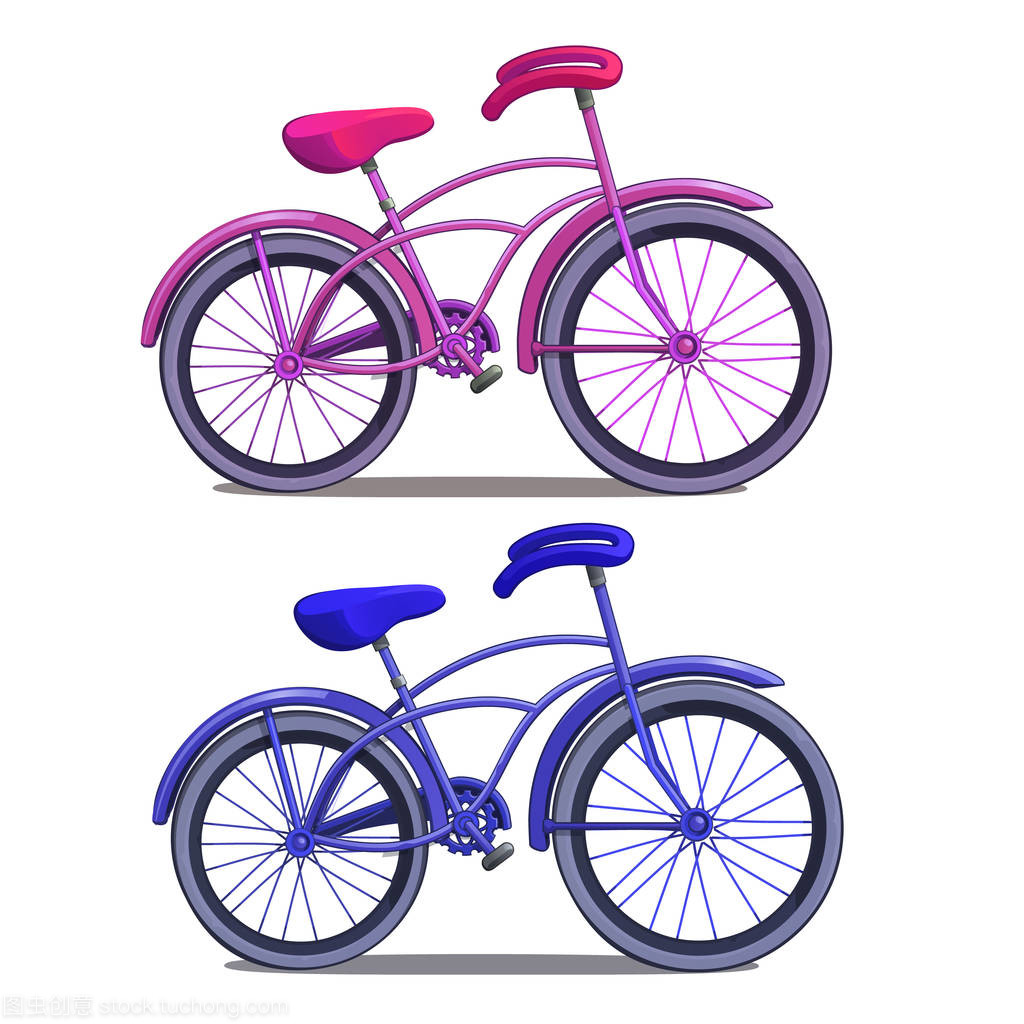 孤立在白色背景上的粉色和藍(lán)色自行車。卡通風(fēng)格的矢量圖